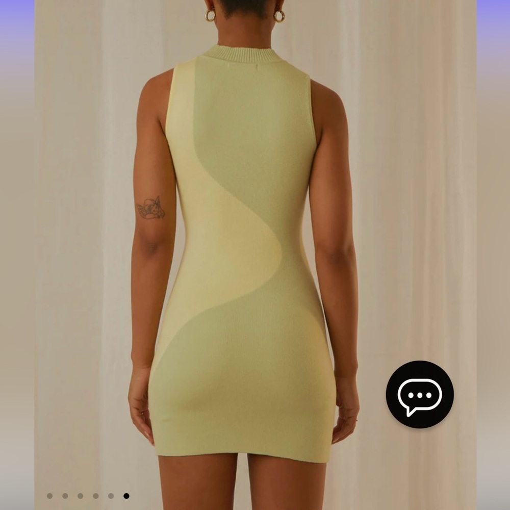 Peppermayo Two-Tone Light Green and Cream Knit Mini Dress - Picture 6 of 9